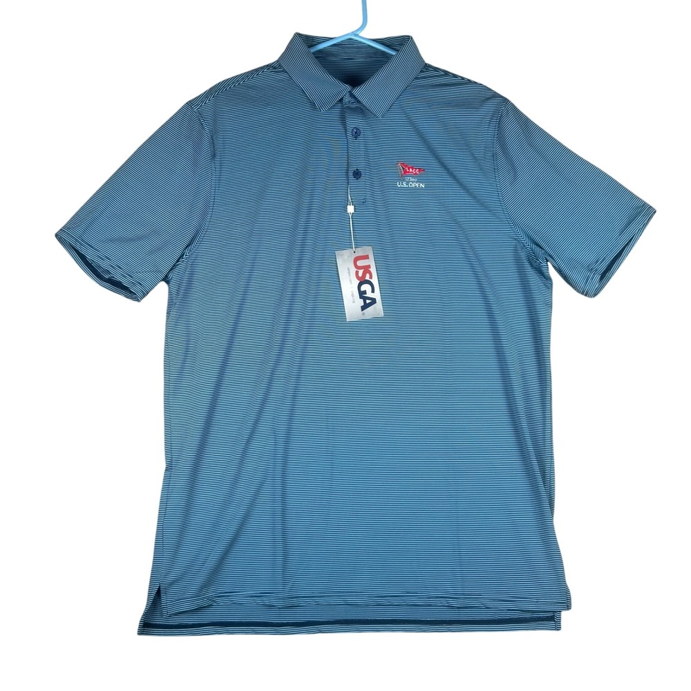 USGA Mens Drift Polo Shirt Navy Blue Stripe 123rd‎ US Open LACC XL New US15123